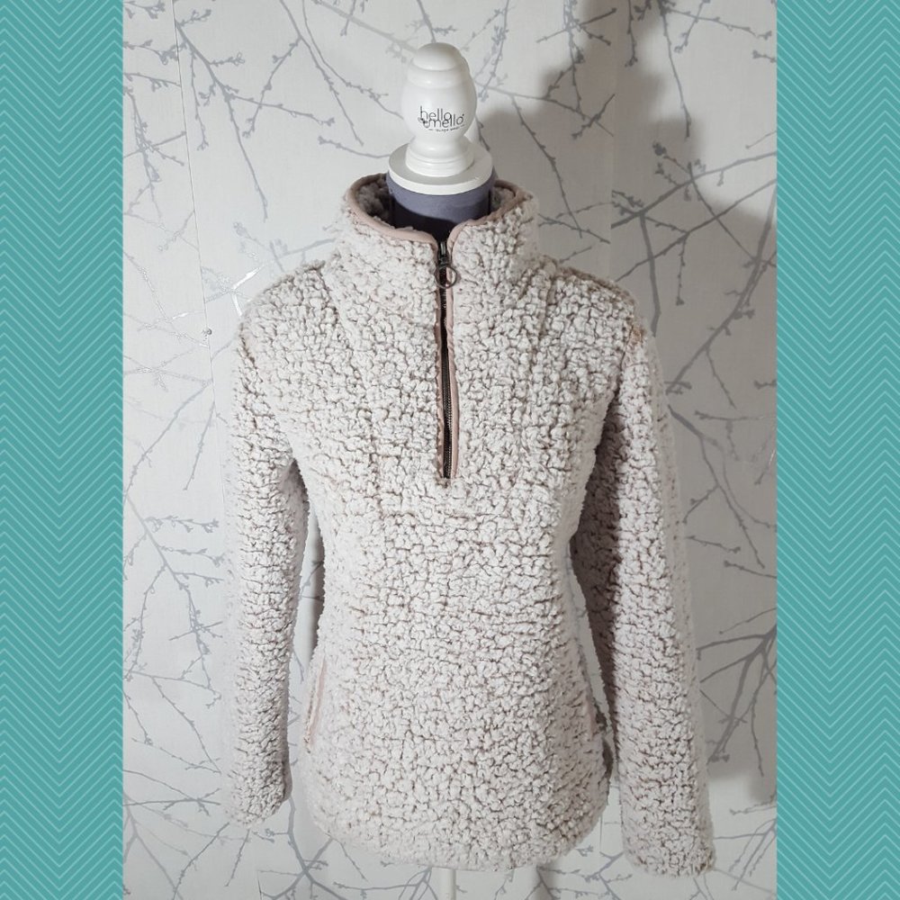 Thread & Supply Ivory Tan Fleece Teddy Quarter Zip Wubby Pullover